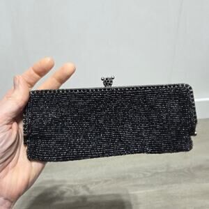 La Regale Vintage Fully Beaded Black Clutch with Magnetic Hinge Closure